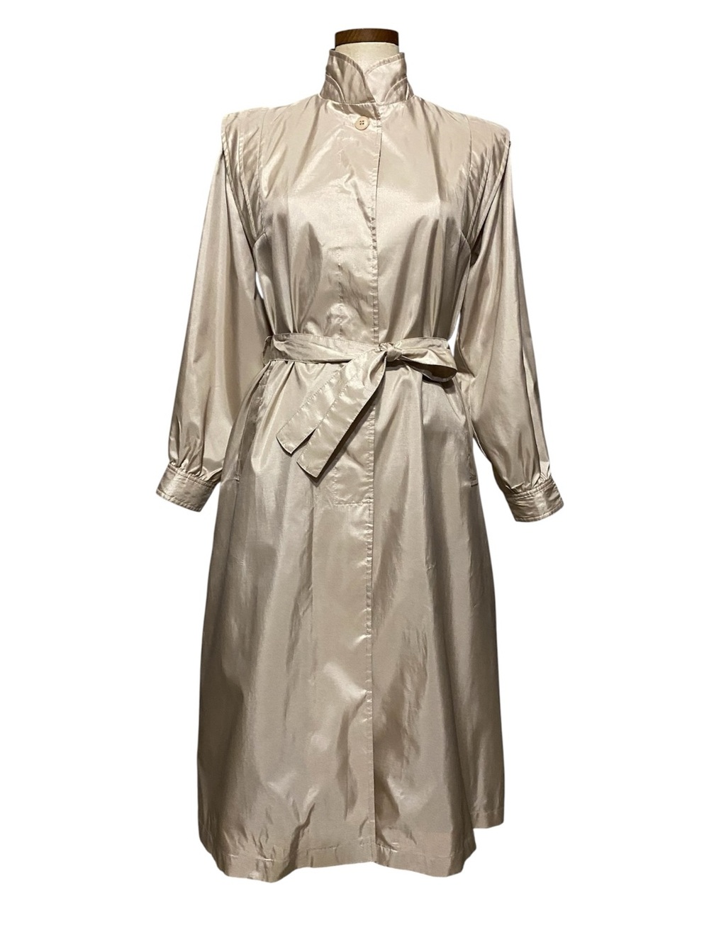 Vintage Alorna Champagne Belted Raincoat Trench Coat Petite Retro Glam Commuter